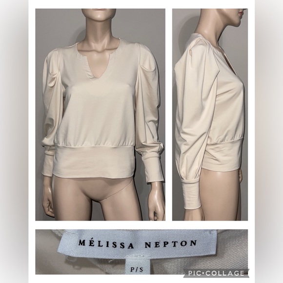 Melissa Nepton Puff Sleeve V-Neck Top P/S - Picture 1 of 9